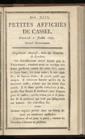 No XCIX (Vendredi 1 Juillet 1785)