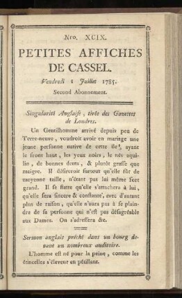 No XCIX (Vendredi 1 Juillet 1785)