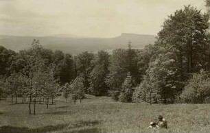 Elbsandsteingebirge. Hoher Schneeberg und Großer Zschirnstein, von den Müllerwiesen aus gesehen