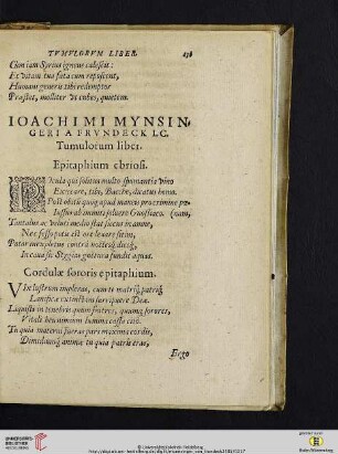 Ioachimi Mynsingeri a Frvndeck I.C., Tumulorum liber