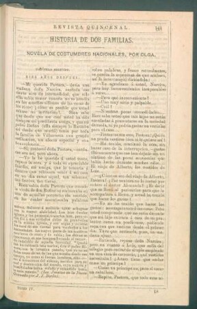 Historia de dos familias. : Novela de costumbres nacionales[. -] Capítulo segundo. Diez años después.