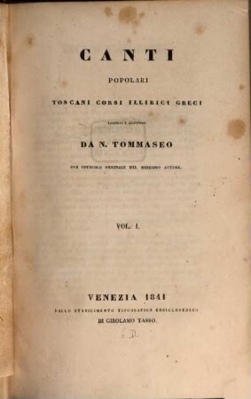 Canti popolari toscani, corsi, illirici, greci, 1