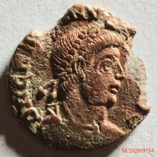 Römische Münze, Nominal Centenionalis, Prägeherr Gratian, Prägeort Arles, Original