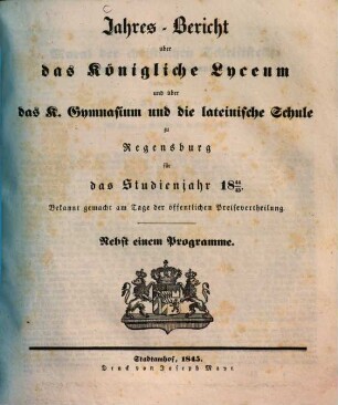 Jahres-Bericht. 1844/45 (1845)