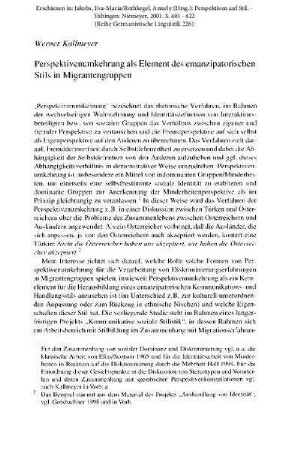 Perspektivenumkehrung als Element des emanzipatorischen Stils in Migrantengruppen