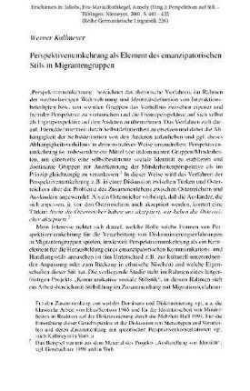 Perspektivenumkehrung als Element des emanzipatorischen Stils in Migrantengruppen