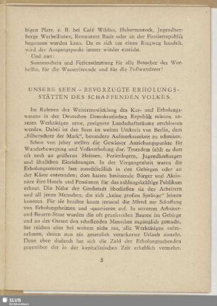 Unsere Seen - Bevorzugte Erholungsstätten des schaffenden Volkes