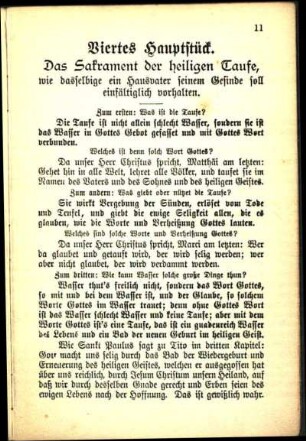 Viertes Hauptstück. Das Sakrament der heiligen Taufe, wie daselbige ein Hausvater seinem Gesinde soll einfältiglich vorhalten.