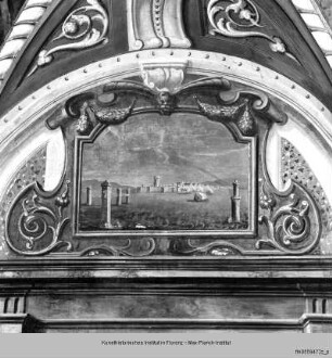 Freskenausstattung der Galleria : Dekoration der Wand an der Längsseite : Ansicht von Livorno