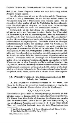 A. Die projektiven Geradenkoordinaten in der Ebene.