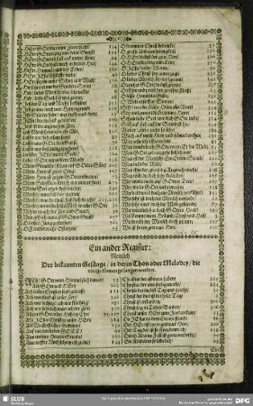 Ein ander Register: Nemlich Der bekannten Gesänge, in deren Thon oder Melodey, die vorige können gesungen werden