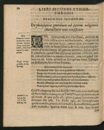 Dialogus Secundus. De philosophia gentilium ad septem religionis characteres non consistente.