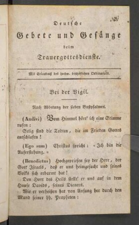 Deutsche Gebete und Gesänge beim Trauergottesdienste.