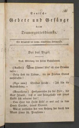 Deutsche Gebete und Gesänge beim Trauergottesdienste.