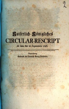 Kaiserlich-Königliches Circular-Rescript de dato den 20. Septembris 1756.