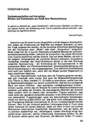 63-78, Sozialwissenschaften und Korruption. Notizen und Kommentare aus Anlaß einer Neuerscheinung