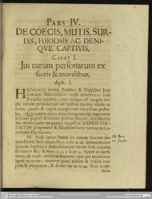 Pars IV. De Coecis, Mutis, Surdis, Furiosis Ac Denique Captivis