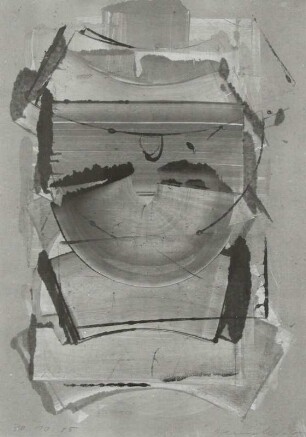 Dennhardt, Klaus: Einzelblatt aus der Mappe 3 - Drei Linien in ihrer Wandlung. Monotypie; 70 x 50 cm. 30.10.1985. Dresden: Leonhardi-Museum, Ausstellung Klaus Dennhardt - flußabwärts vom 9. Juli - 29. August 2004.