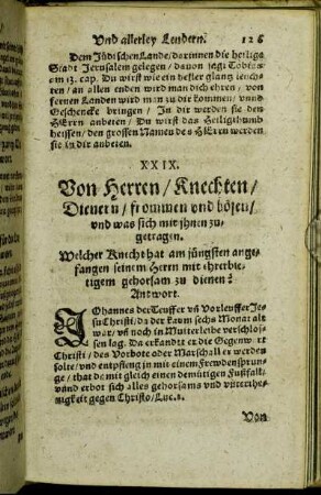 XXIX. Von Herren/ Knechten/ Dienern/ frommen und bösen/ und was sich mit ihnen zugetragen.