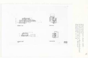 Volkshaus (Diplomarbeit bei Willy Kreuer): Grundrisse Kellergeschoss Bibliothek, Wohnung Hoteldirektor und Schnitte 1:200