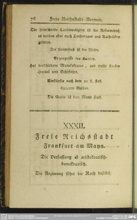 XXXII. Freie Reichsstadt Frankfurt am Mayn
