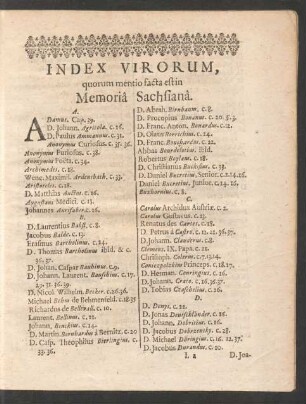 Index Virorum, quorum mentio facta est in Memoria Sachsiana.