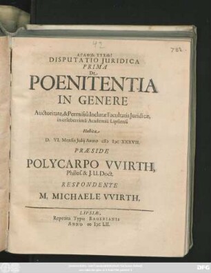 Disputatio Iuridica Prima De Poenitentia In Genere