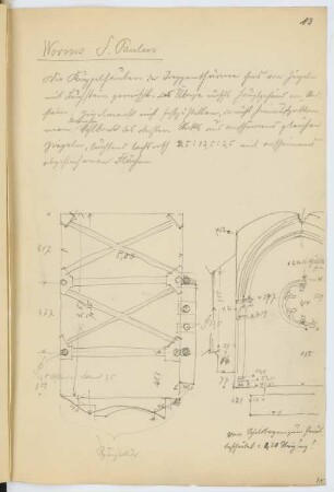 Pauluskirche, Worms: Grundriss, Schnitt (aus: Skizzen- und Fotoalbum 11)