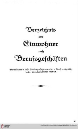 Verzeichnis der Einwohner nach Berufsgeschäften