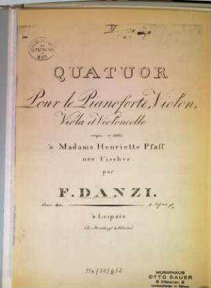 Quatuor pour le pianoforte, violon, viola et violoncelle : oeuv. 40