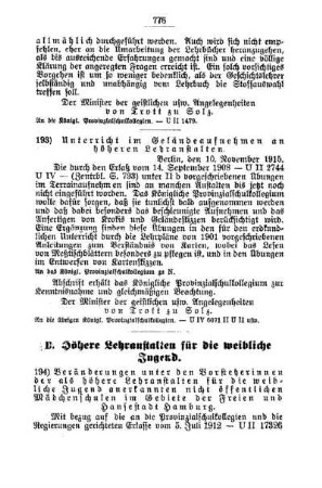 Unterricht im Geländeaufnehmen an höheren Lehranstalten : [C. Höhere Lehranstalten für die männliche Jugend]