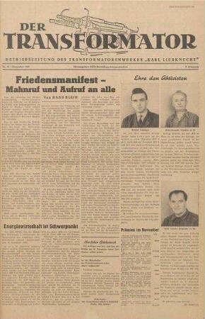 TRO-Betriebszeitung 'Der Transformator'; Nr. 47/1957 (Dezember 1957)