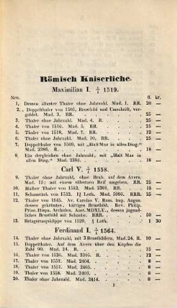Verzeichniss einer auserlesenen Sammlung von Gold- & Silber-Münzen aller europäischen Staaten, welche um die beigesetzten Preise zum Kaufe bereit stehen