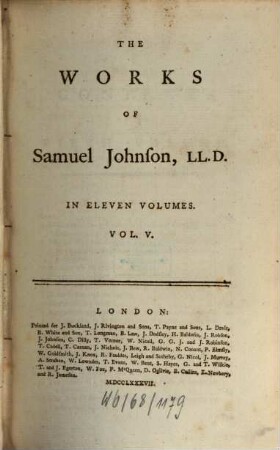The Works Of Samuel Johnson, LL. D. : Together With His Life, And Notes On His Life Of The Poets, 5
