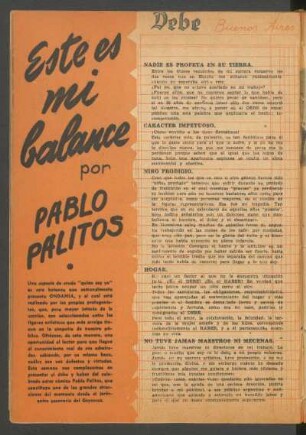 Este es mi balance - Por Pablo Palitos : Debe [y] haber, Buenos Aires, Septiembre de 1945