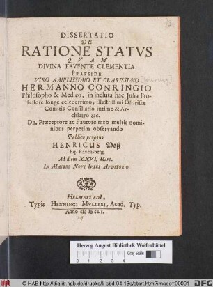 Dissertatio De Ratione Status