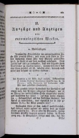 II. Auszüge und Anzeigen von entomologischen Werken.