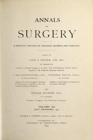 Annals of surgery : a monthly review of surgical science and practice. 20. 1894