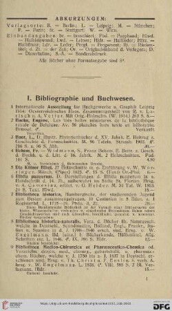 I. Bibliographie und Buchwesen (Nr. 1 - 154)