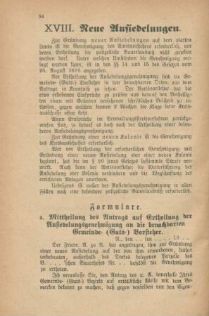 XVIII. Neue Ansiedelungen