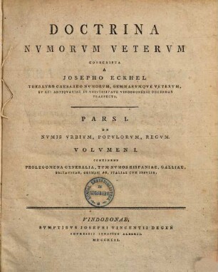 Doctrina Nvmorvm Vetervm, Pars I.. De Nvmis Vrbivm, Popvlorvm, Regvm