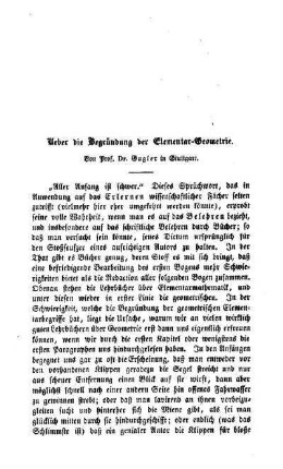 Ueber die Begründung der Elementar-Geometrie