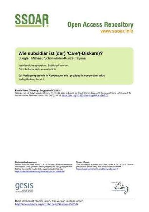 Wie subsidiär ist (der) 'Care'(-Diskurs)?