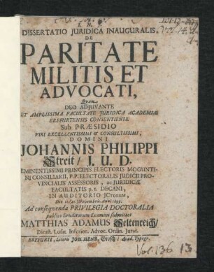 Dissertatio Iuridica Inauguralis, De Paritate Militis Et Advocati