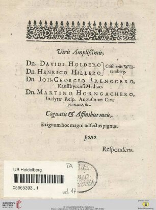 Viris Amplißimis, [...]