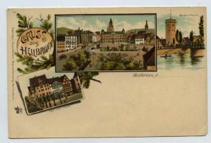 Mehrbildkarte, 3 Motive: Neckarbrücke mit Postamt 1, Käthchen-Haus, Götzenturm