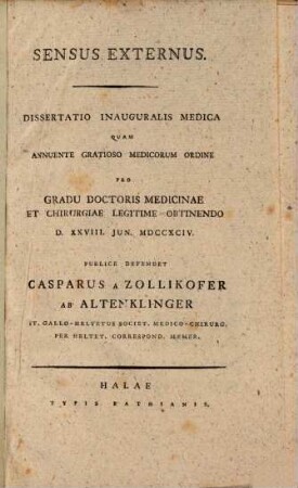 Sensus Externus : Dissertatio Inauguralis Medica