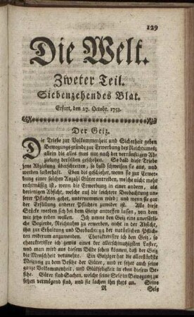 Siebenzehendes Blat. Erfurt, den 27. Octobr. 1753.