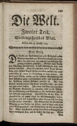 Siebenzehendes Blat. Erfurt, den 27. Octobr. 1753.