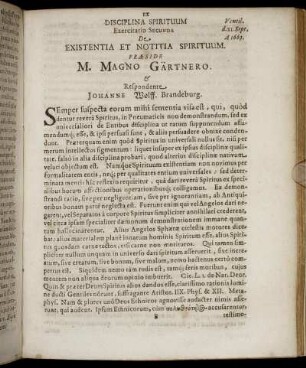 Ex Disciplina Spirituum Exercitatio Secunda. De Existentia Et Notitia Spirituum.